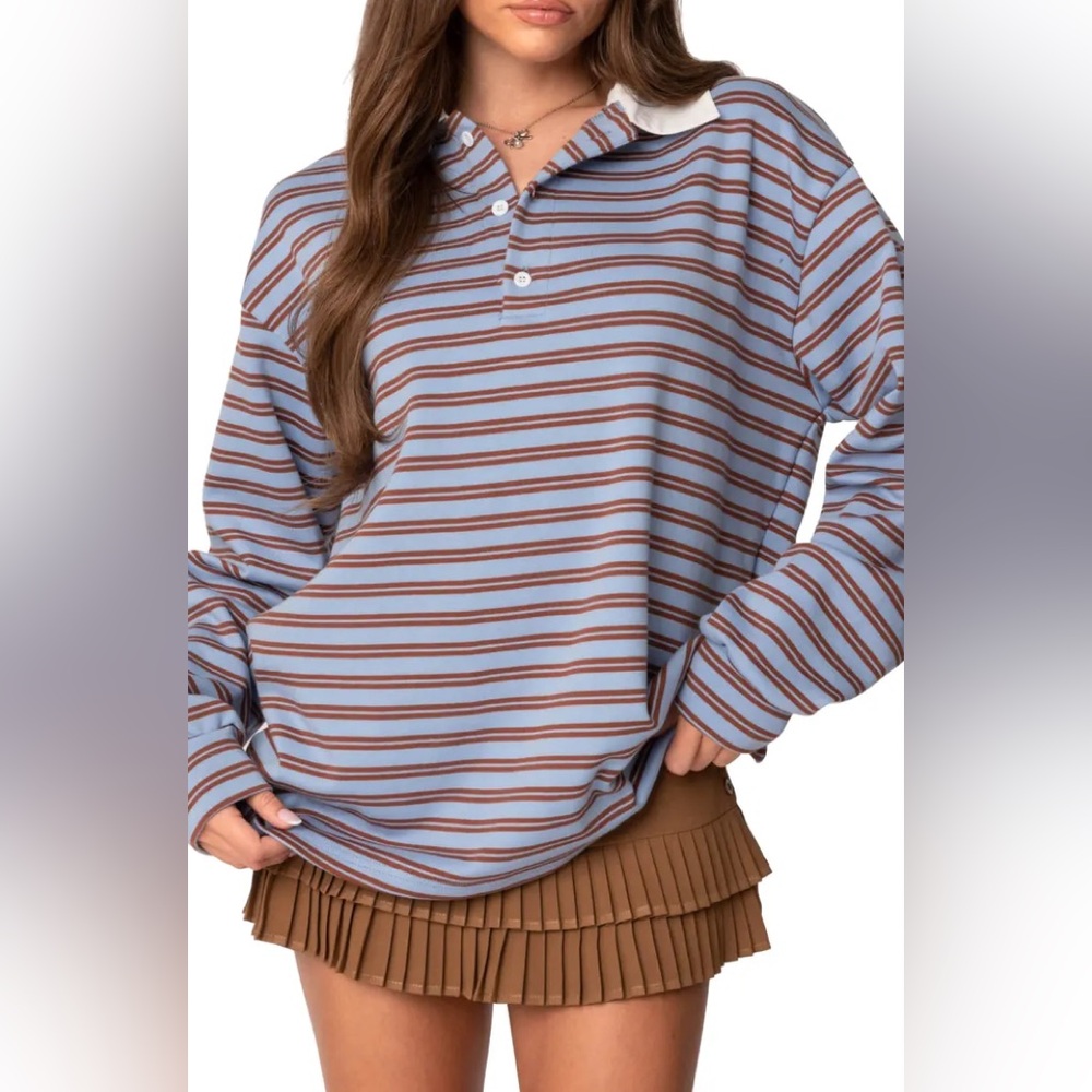 Edikted Blue and Brown Striped Top